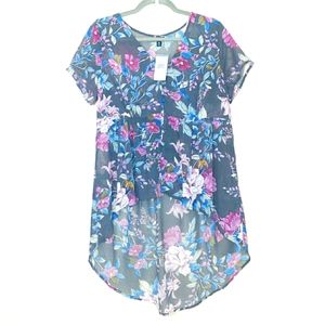 Torrid Slate Grey Floral Chiffon HiLo Babydoll Tunic Top